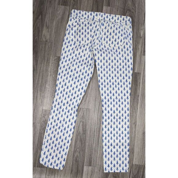 J. Crew Womens Size 25 Ankle Toothpick Skinny Blue White Geometric Denim Jeans - Picture 2 of 11